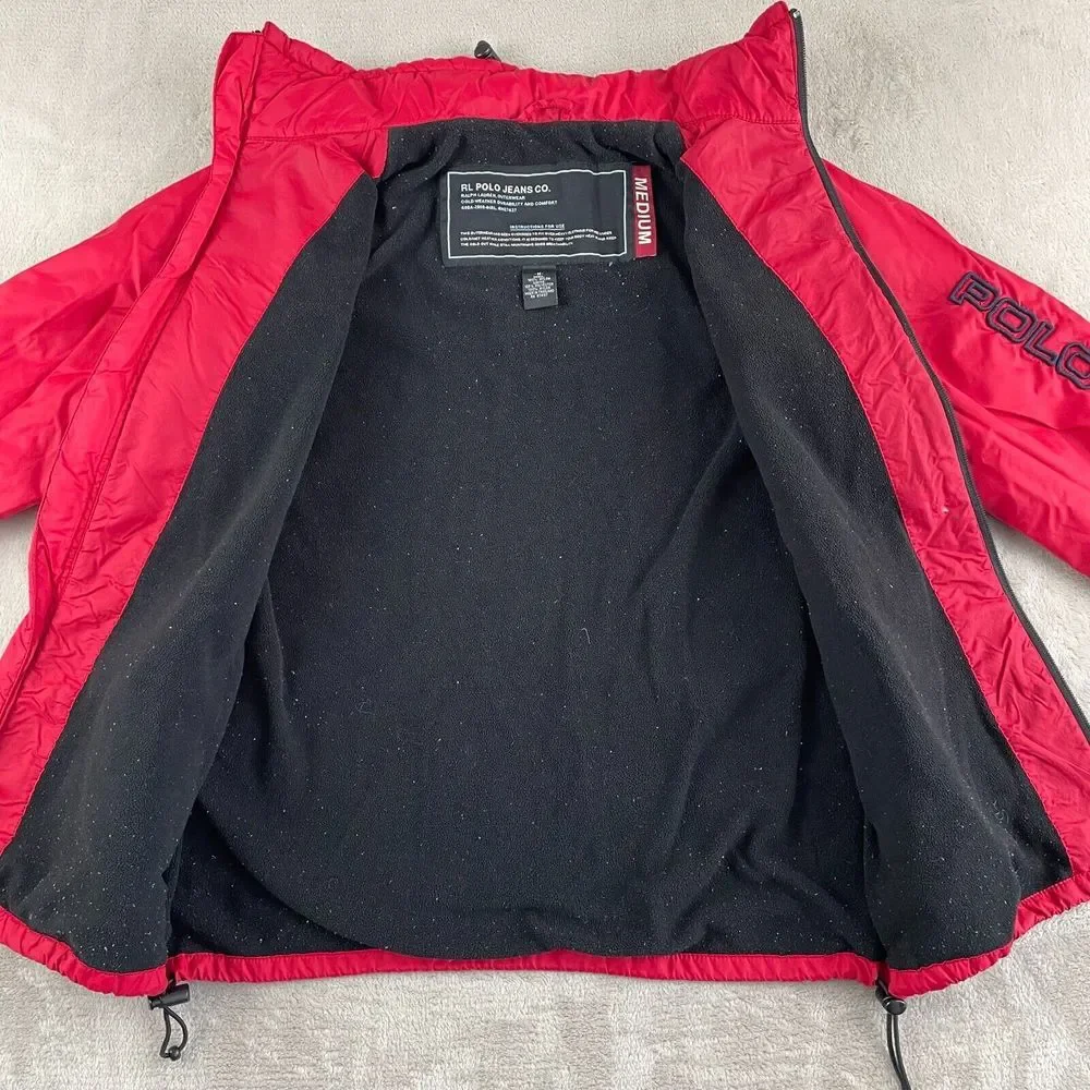 Vintage RL Polo Jeans Jacket Windbreaker Men Medium Red Embroidered Sleeve Logo‎